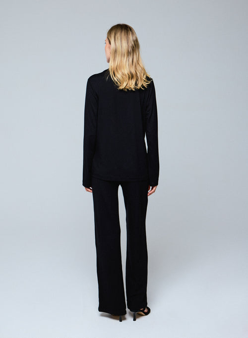 Veste Noire Col Manches Longues en Viscose / Élasthanne - MAJESTIC FILATURES