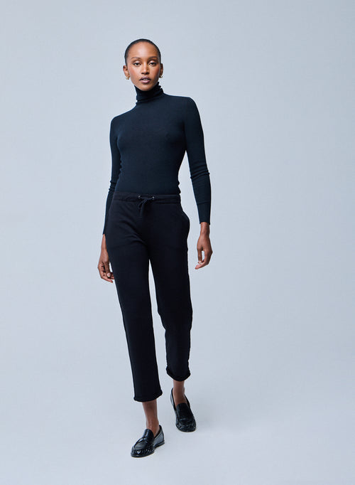 Black Daphne cuffed hem pants in Viscose / Elastane  - MAJESTIC FILATURES