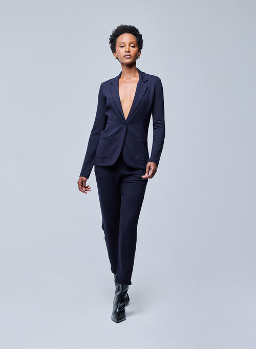 Navy Daphne Viscose / Elastane cuffed trousers - MAJESTIC FILATURES