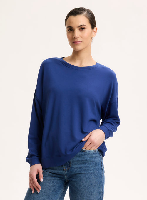 Blue Long Sleeve Crew Neck Sweat Top - MAJESTIC FILATURES