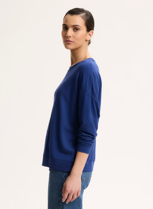 Blue Long Sleeve Crew Neck Sweat Top - MAJESTIC FILATURES