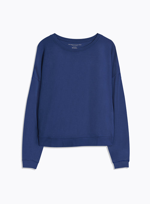 Blue Long Sleeve Crew Neck Sweat Top - MAJESTIC FILATURES