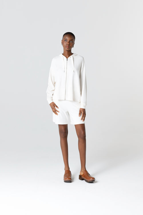 Sweatshirt mit Rundhalsausschnitt und langen Ärmeln aus Viskose/Elasthan in Weiß - MAJESTIC FILATURES