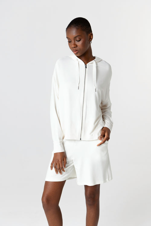 Sweatshirt mit Rundhalsausschnitt und langen Ärmeln aus Viskose/Elasthan in Weiß - MAJESTIC FILATURES