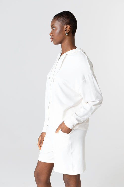 Sweatshirt mit Rundhalsausschnitt und langen Ärmeln aus Viskose/Elasthan in Weiß - MAJESTIC FILATURES