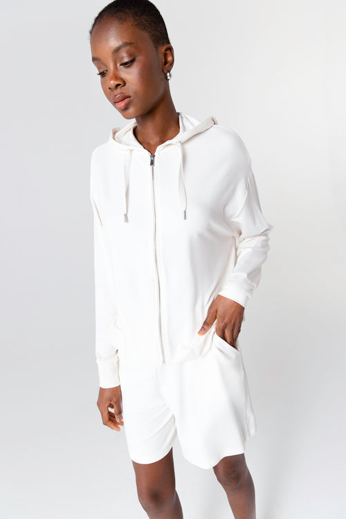 Sweat Blanc Col Rond Manches Longues en Viscose / Elasthanne - MAJESTIC FILATURES