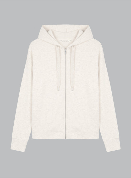 Beige Round-Neck Long-Sleeve Sweatshirt in Viscose / Elastane - MAJESTIC FILATURES