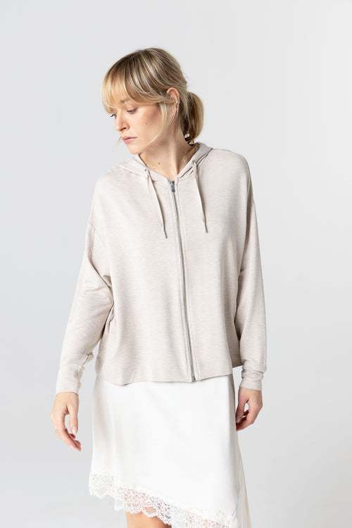 Sweat Beige Col Rond Manches Longues en Viscose / Elasthanne - MAJESTIC FILATURES