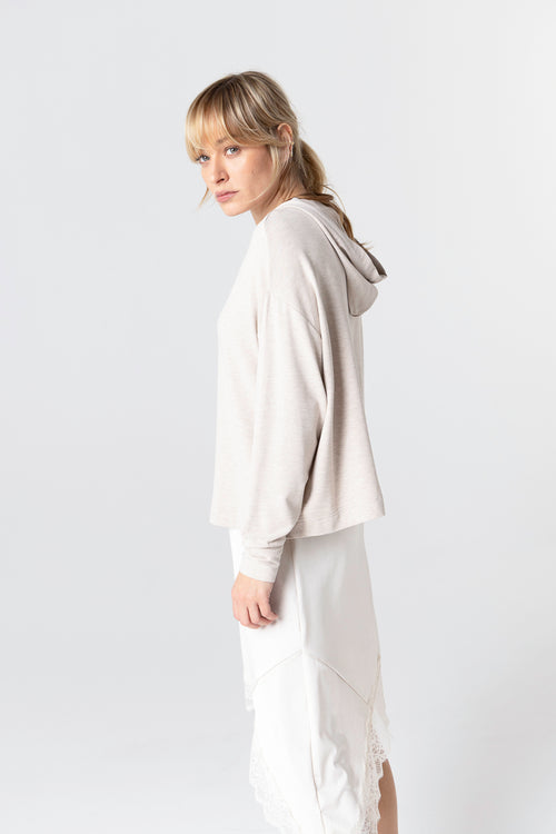 Beige Round-Neck Long-Sleeve Sweatshirt in Viscose / Elastane - MAJESTIC FILATURES
