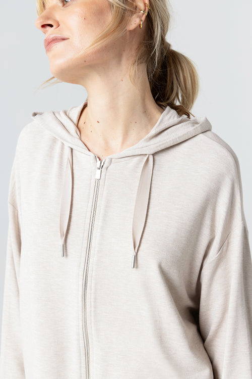 Beige Round-Neck Long-Sleeve Sweatshirt in Viscose / Elastane - MAJESTIC FILATURES