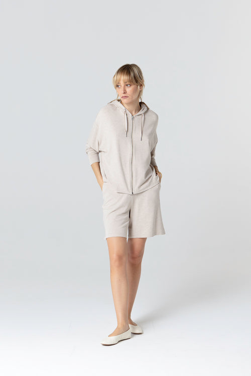 Beige Round-Neck Long-Sleeve Sweatshirt in Viscose / Elastane - MAJESTIC FILATURES