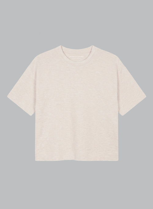 Sweatshirt mit Rundhalsausschnitt und kurzen Ärmeln aus Viskose/Elasthan in Beige - MAJESTIC FILATURES