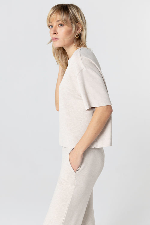 Sweat Beige Col Rond Manches Courtes en Viscose / Elasthanne - MAJESTIC FILATURES