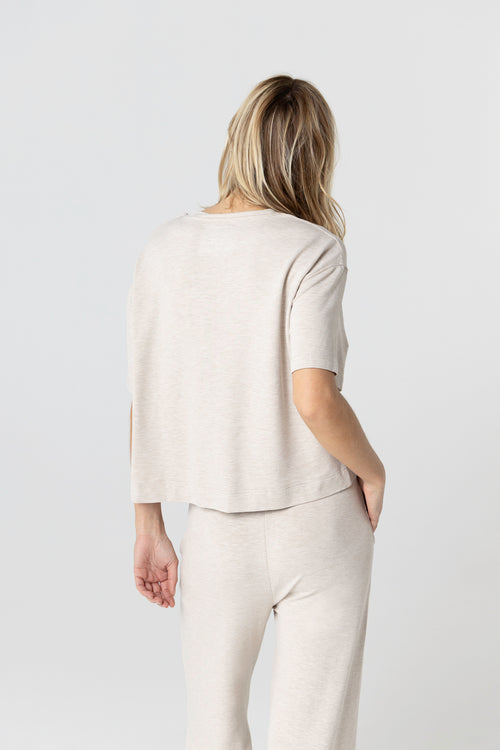 Sweat Beige Col Rond Manches Courtes en Viscose / Elasthanne - MAJESTIC FILATURES