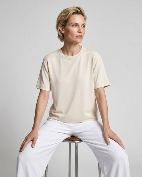 White Round-Neck Short-Sleeve Sweatshirt in Viscose / Elastane - MAJESTIC FILATURES