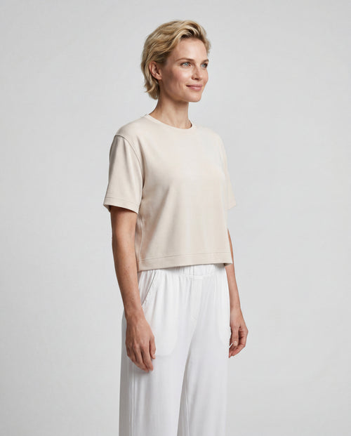 White Round-Neck Short-Sleeve Sweatshirt in Viscose / Elastane - MAJESTIC FILATURES