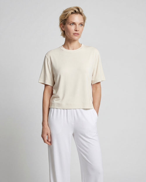 White Round-Neck Short-Sleeve Sweatshirt in Viscose / Elastane - MAJESTIC FILATURES