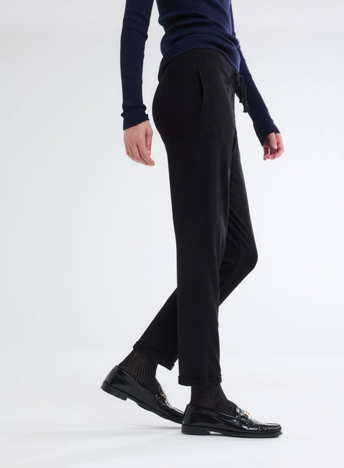 Pantalon Noir en molleton de Viscose et Élasthanne - MAJESTIC FILATURES