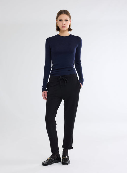 Pantalon Noir en molleton de Viscose et Élasthanne - MAJESTIC FILATURES