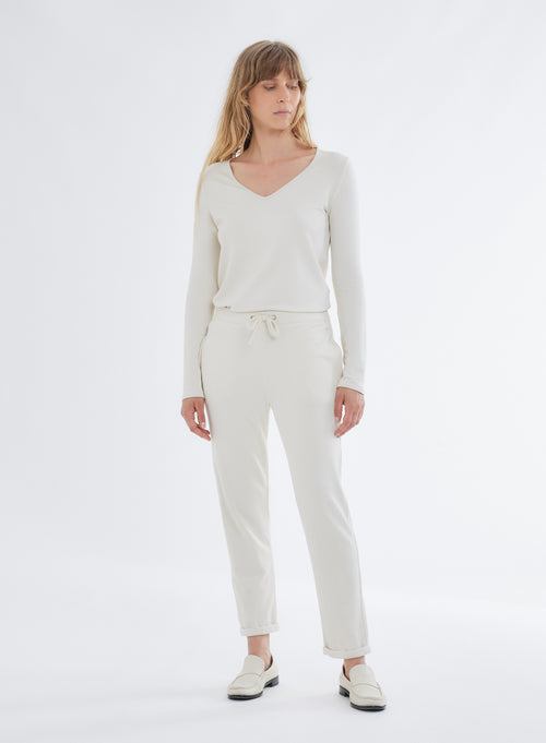 Pantalon Blanc en molleton de Viscose et Élasthanne - MAJESTIC FILATURES