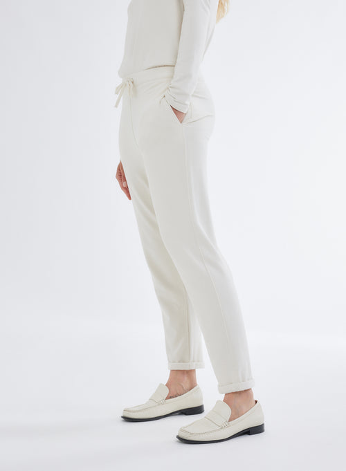 Pantalon Blanc en molleton de Viscose et Élasthanne - MAJESTIC FILATURES