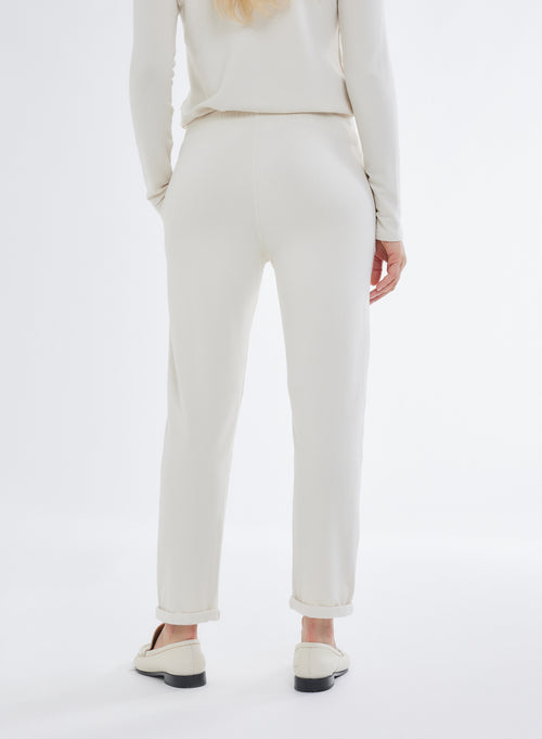 Pantalon Blanc en molleton de Viscose et Élasthanne - MAJESTIC FILATURES