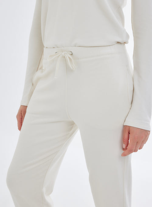 Pantalon Blanc en molleton de Viscose et Élasthanne - MAJESTIC FILATURES