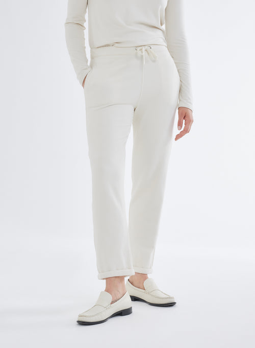 Pantalon Blanc en molleton de Viscose et Élasthanne - MAJESTIC FILATURES