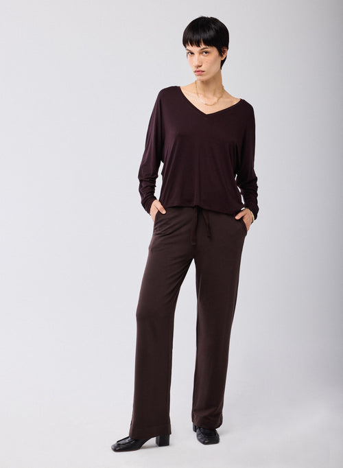 Pantalon Marron en Viscose / Elasthanne - MAJESTIC FILATURES