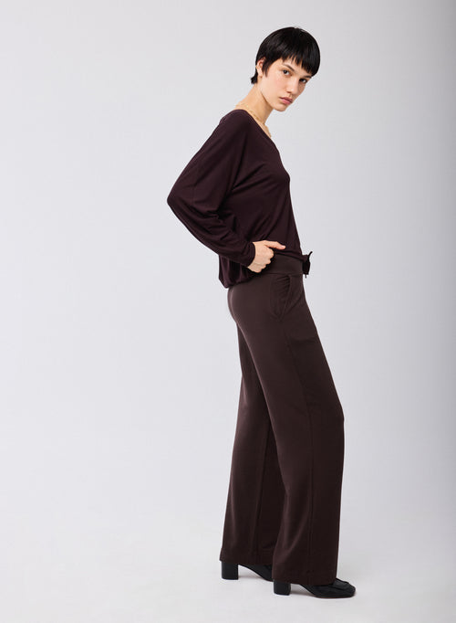 Pantalón Marrón en Viscosa / Elastano - MAJESTIC FILATURES