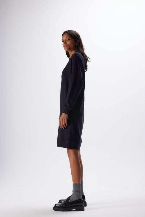 Navy Dress Round Neck Long Sleeves in Viscose and Elastane - MAJESTIC FILATURES
