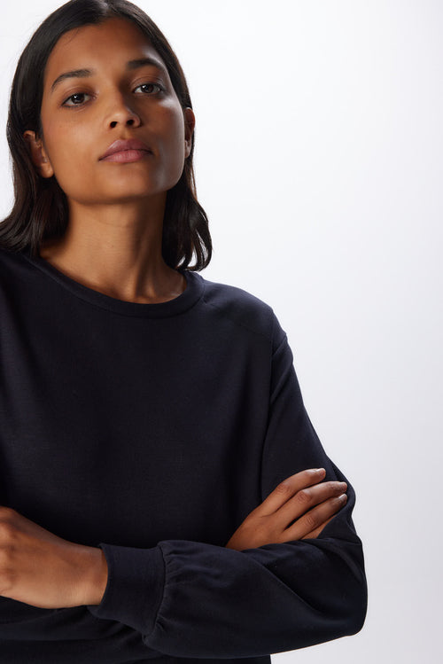 Navy Dress Round Neck Long Sleeves in Viscose and Elastane - MAJESTIC FILATURES