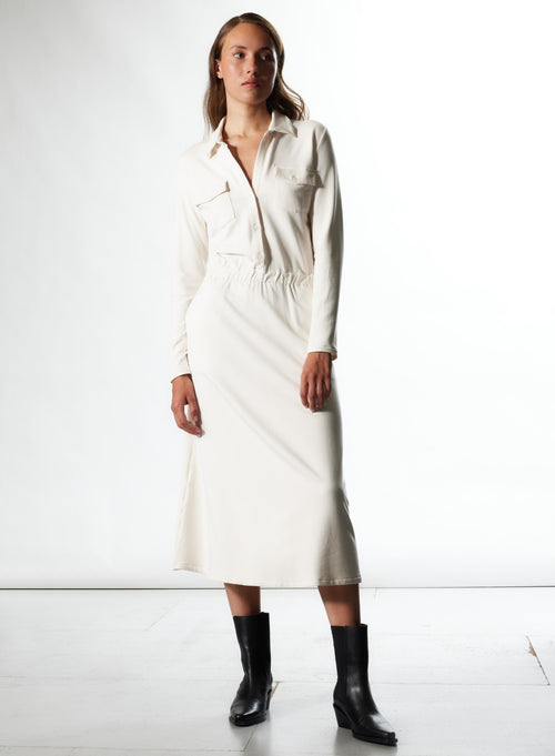 Cream Dress Shirt Collar Long Sleeves in Viscose and Elastane - MAJESTIC FILATURES