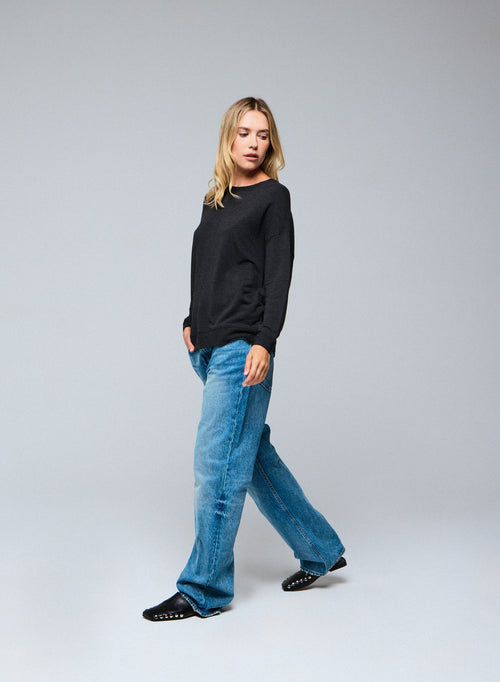 Graues Viskose / Elasthan Langarm-Sweatshirt mit Rundhalsausschnitt - MAJESTIC FILATURES