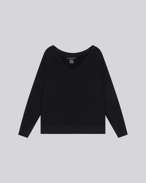 Black V-neck sweatshirt with long sleeves in viscose / elastane - MAJESTIC FILATURES
