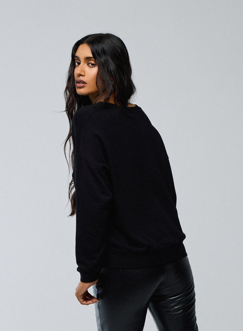 Black V-neck sweatshirt with long sleeves in viscose / elastane - MAJESTIC FILATURES