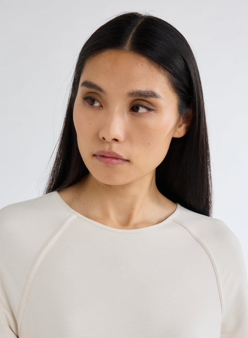 White Boat Neck Long Sleeve T-shirt in Viscose and Elastane - MAJESTIC FILATURES