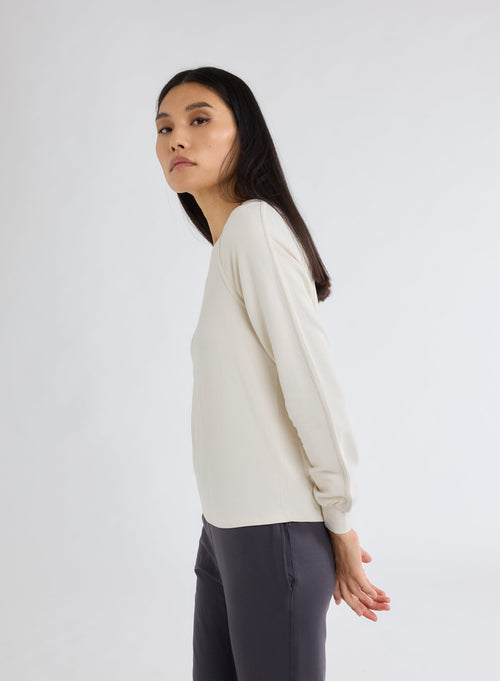 White Boat Neck Long Sleeve T-shirt in Viscose and Elastane - MAJESTIC FILATURES