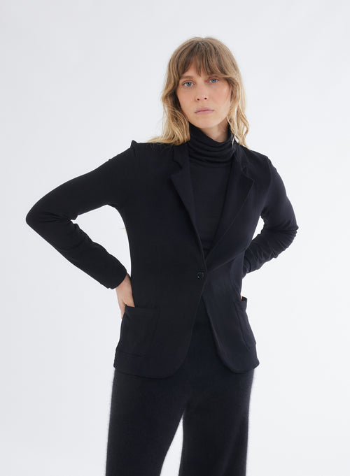 Veste Noire Manches Longues en Viscose et Elasthanne - MAJESTIC FILATURES