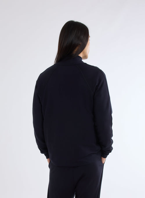 Navy High Collar Long Sleeve Viscose and Elastane Vest - MAJESTIC FILATURES