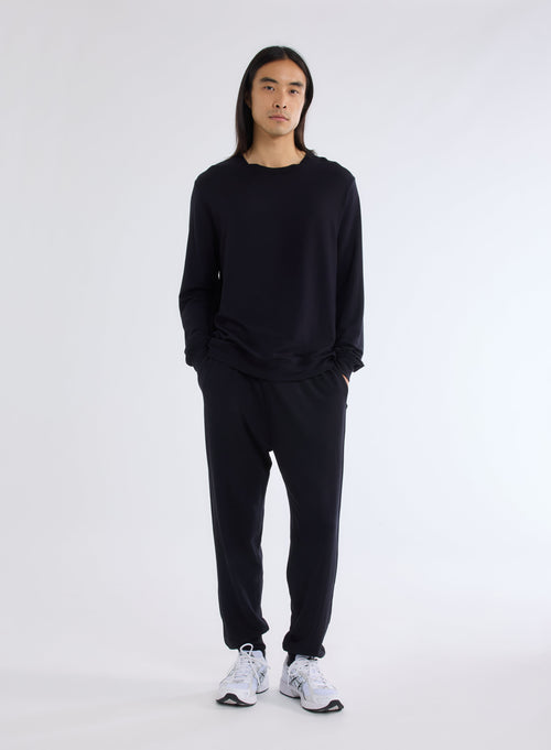 Black Crew Neck Long Sleeve Sweatshirt in Viscose and Elastane - MAJESTIC FILATURES