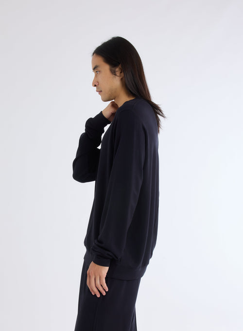 Black Crew Neck Long Sleeve Sweatshirt in Viscose and Elastane - MAJESTIC FILATURES