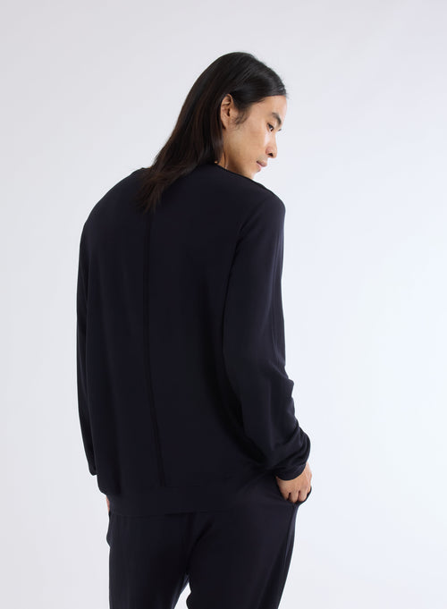 Black Crew Neck Long Sleeve Sweatshirt in Viscose and Elastane - MAJESTIC FILATURES