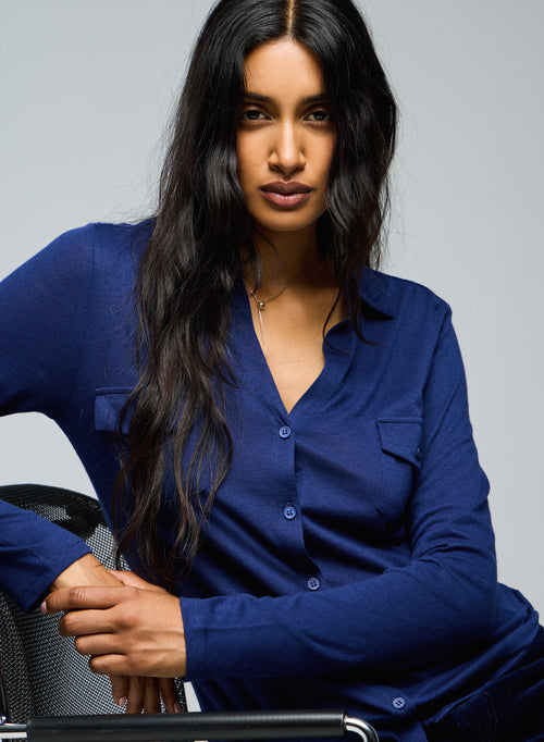 Chemise Bleu Chemise Manches Longues en Coton Organique / Cachemire - MAJESTIC FILATURES