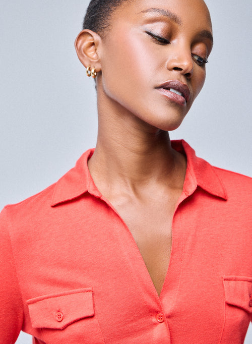 Chemise Orange Chemise Manches Longues en Coton Organique / Cachemire - MAJESTIC FILATURES