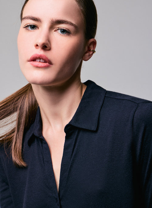 Chemise Marine Chemise Manches Longues en Coton Organique / Cachemire - MAJESTIC FILATURES