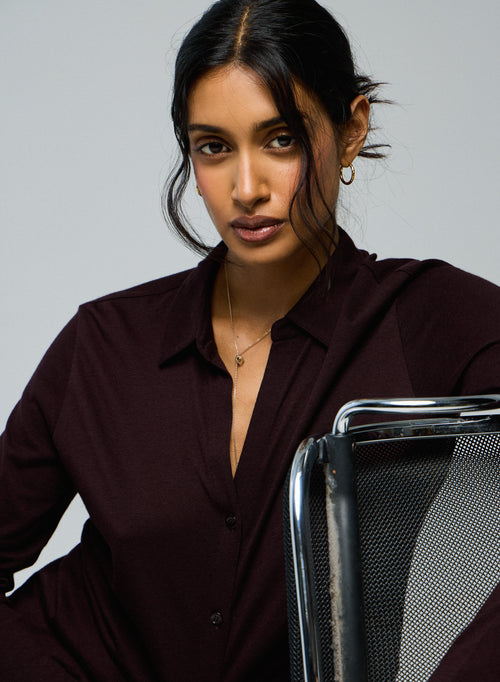 Chemise Aubergine Chemise Manches Longues en Coton Organique / Cachemire - MAJESTIC FILATURES