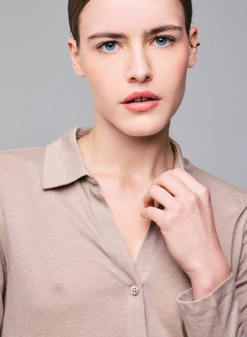 Chemise Beige Chemise Manches Longues en Coton Organique / Cachemire - MAJESTIC FILATURES