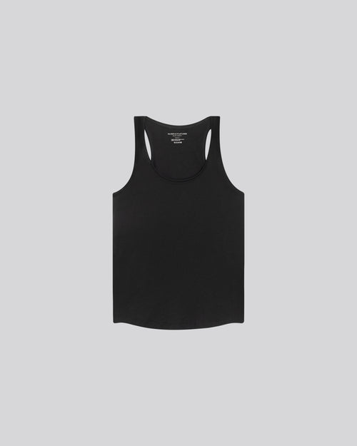 Black sleeveless U-neck tank top in cotton / cashmere - MAJESTIC FILATURES