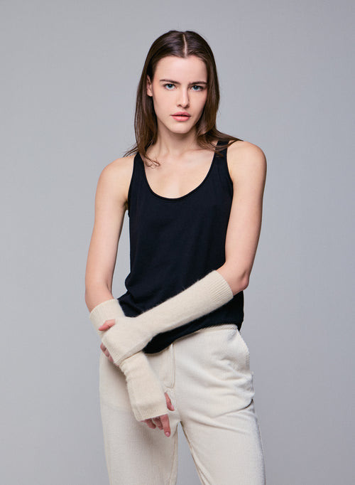Débardeur Noir Col U Sans Manches en Coton / Cachemire - MAJESTIC FILATURES